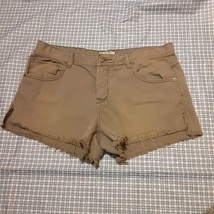 FP Olive green high rise frayed hem jean shorts 31